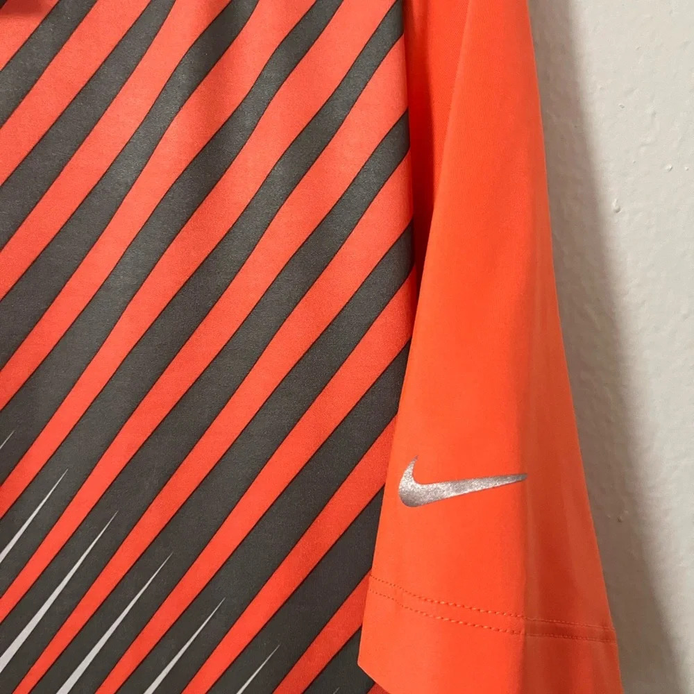 Nike Golf Dri-Fit Tour Polo Size Medium Bright Orange Gray stripe loose wicking - Picture 2 of 6